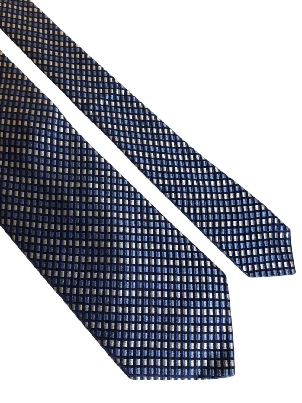 Faconnable Blue White Silk Tie Italy Geometric Mens Necktie Office Formal Gift
